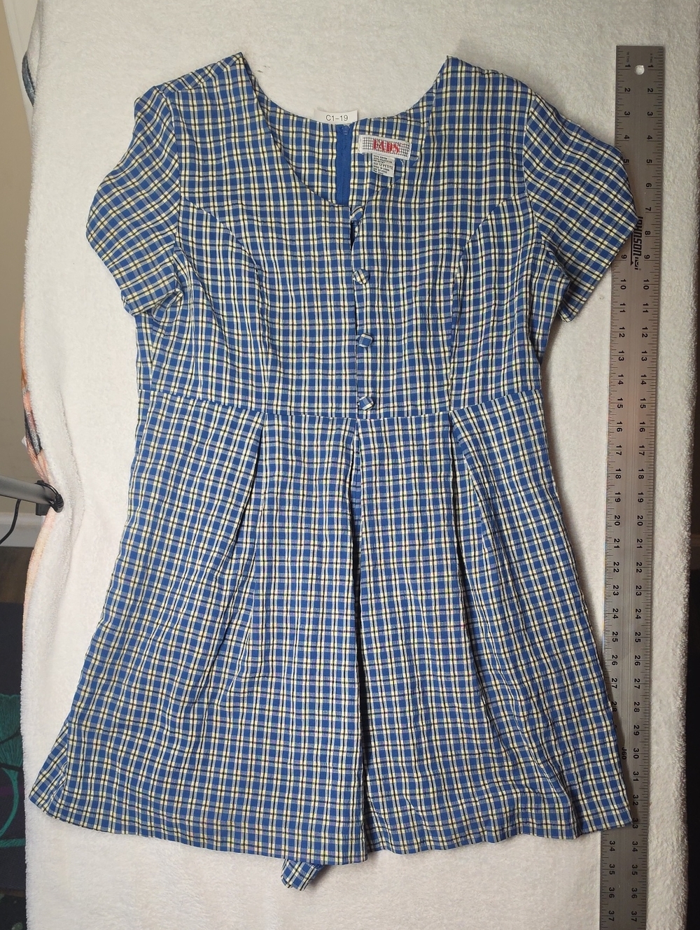 Blue Plaid Short-Sleeve Romper